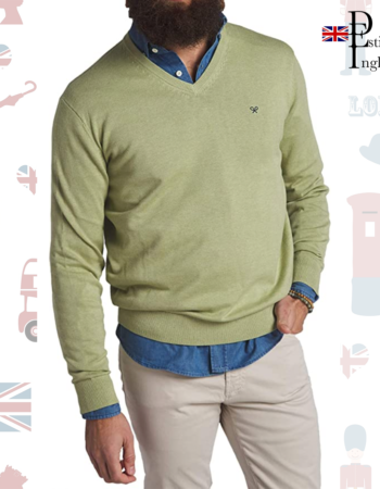 SILBON - Jersey Cuello Pico Algodon Amarillo estilo inglés