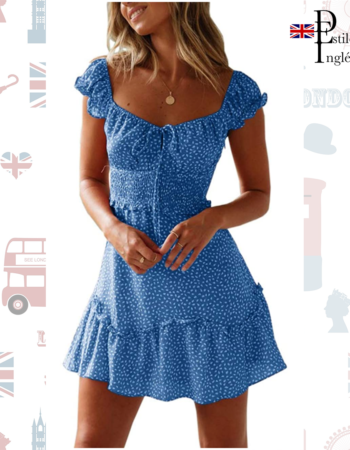Vestido Largo con Volantes y Estampado de Lunares de estilo inglés